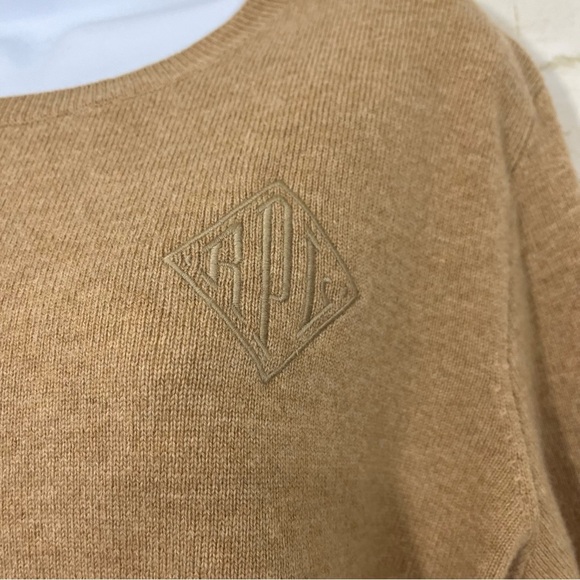 Polo Ralph Lauren Tan Merino Wool Cashmere Monogram Embroidered Sweater - Picture 2 of 9